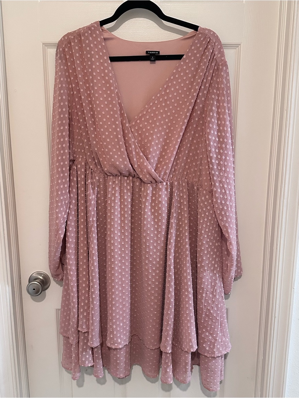 Torrid Plus 2X Dusty Rose Swiss Dot Wrap-Front Dress